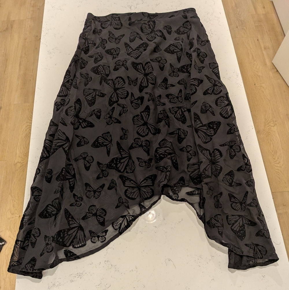 Asymmetrical Black Butterfly Print Skirt